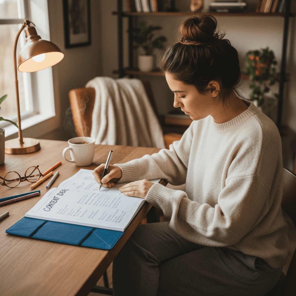 Creator writing content ideas in workspace